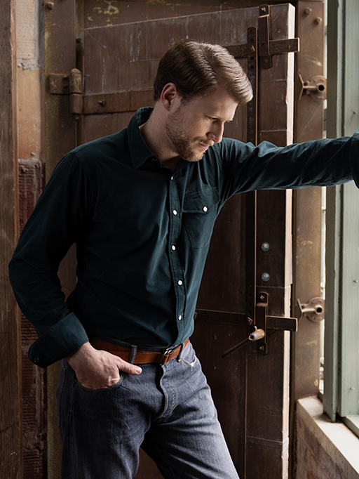 Pearl Snap Micro-Corduroy (Emerald)