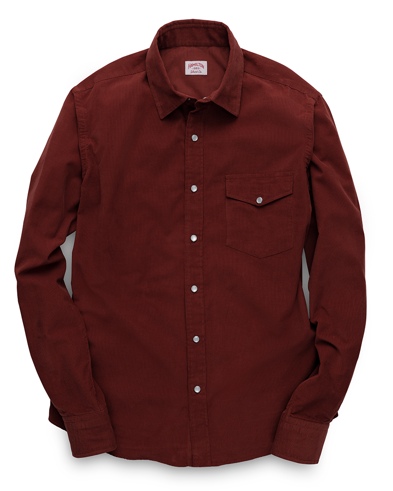 Pearl Snap Micro-Corduroy (Brick)