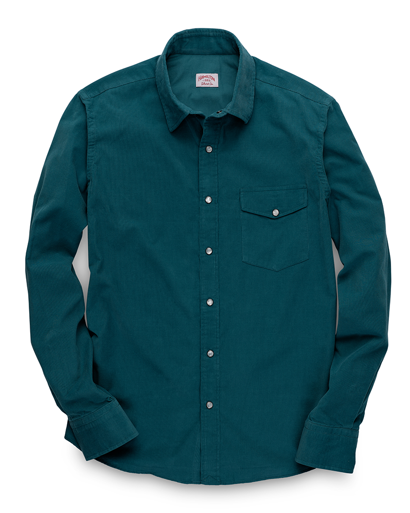 Pearl Snap Micro-Corduroy (Teal)