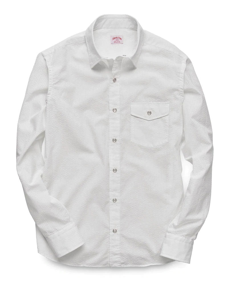 Harris Seersucker Pearl Snap (White)