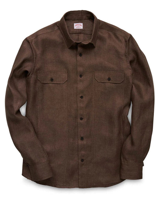 Linen Twill Shirt Jacket (Brown)